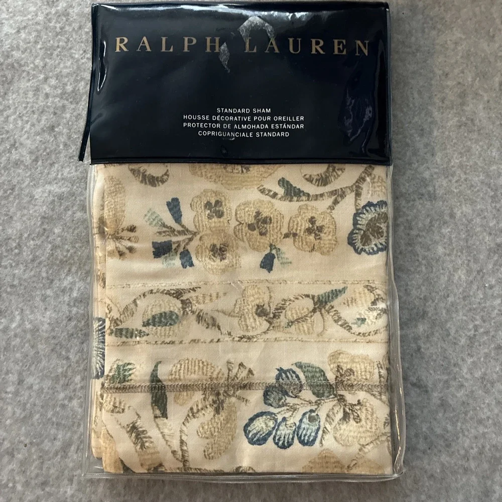 2 Ralph Lauren Cassandra Standard Pillow Shams Constantina Collection Cream NEW